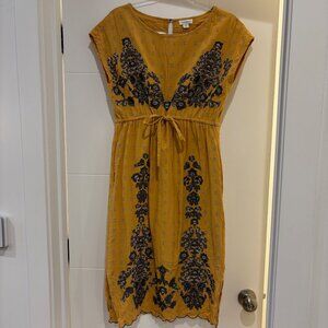 Sundance Brand Mustard Yellow and Navy Blue Cotton Sundress Sz Petite Medium